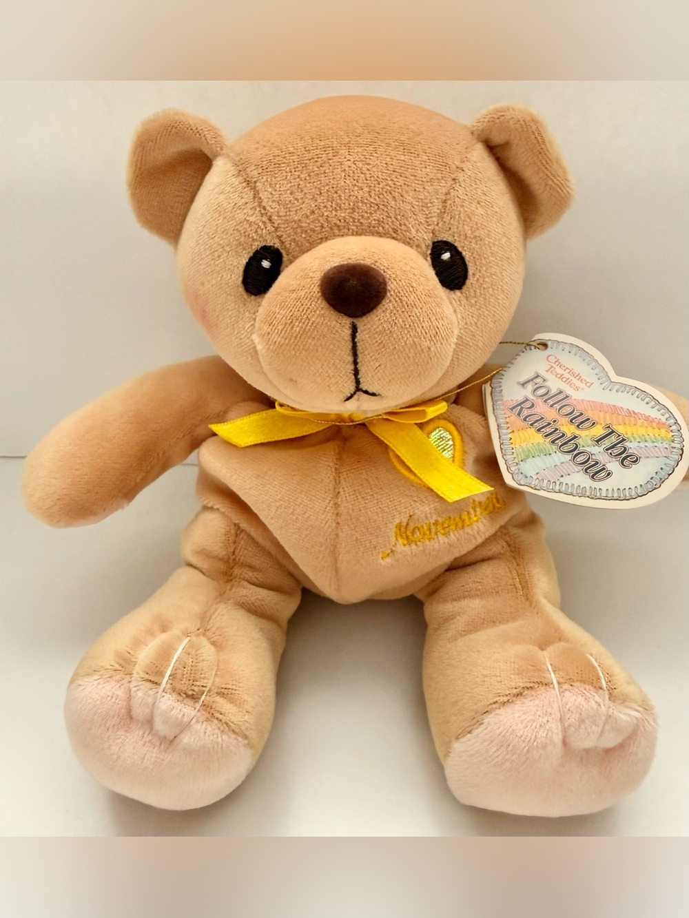 Cherished Teddies Plush Bear with Yellow Ribbon - Birth month November